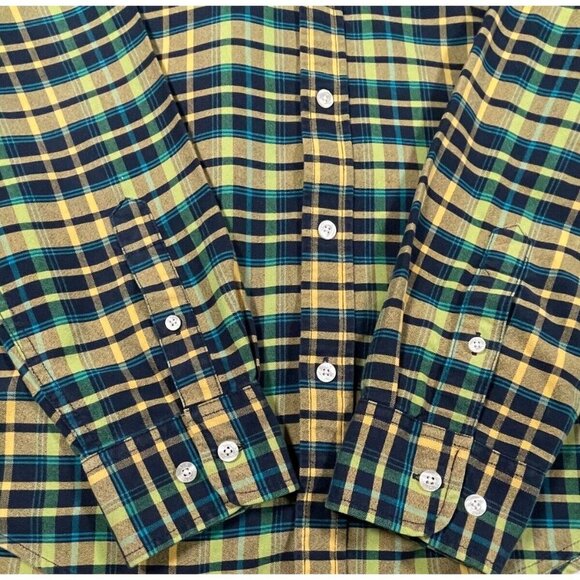 L.L. Bean Signature Slim Fit Oxford Shirt Yellow Blue Plaid Size Medium - Picture 6 of 6